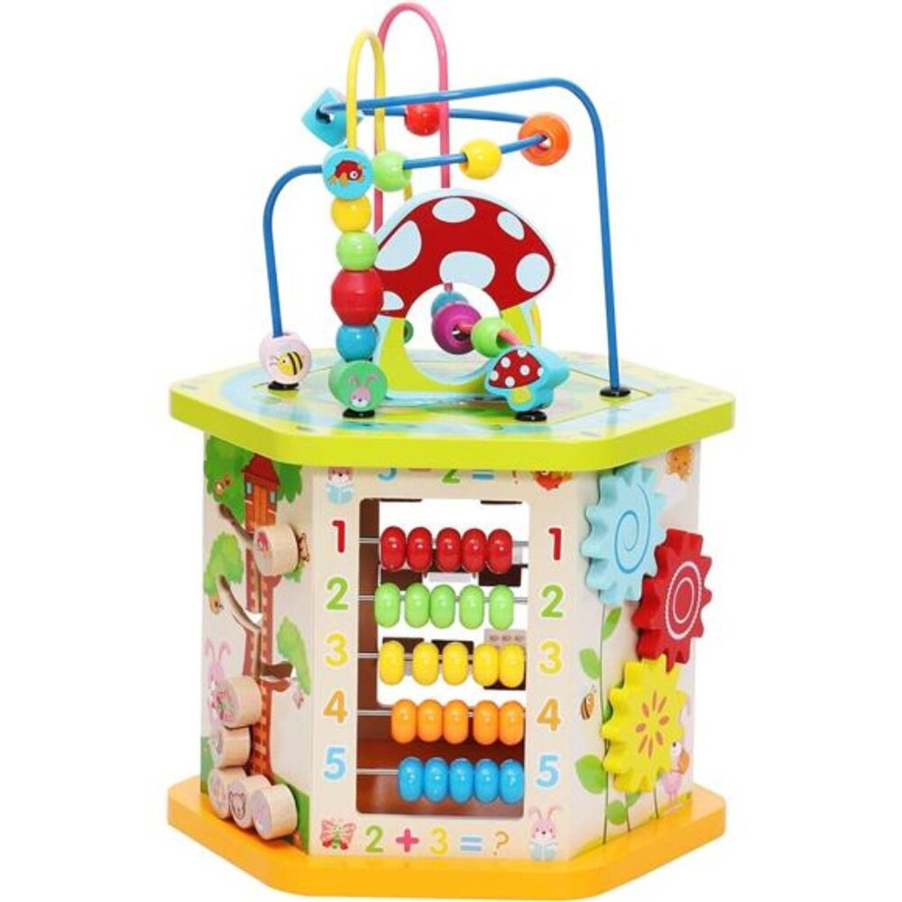 Wooden Play Cube Activity Center Bead Maze Shape Sorter Educational Toys